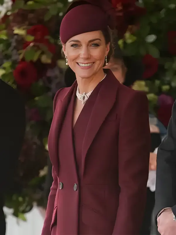 Kate Middleton Alexander McQueen Long Burgundy Coat