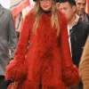 Taylor Swift Chiefs Game Faux Fur Suede Coat