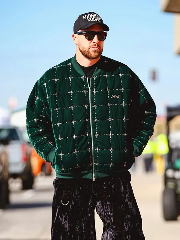 Travis Kelce Kith Beaded Velvet Clay Bomber Jacket