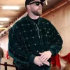 Travis Kelce Kith Beaded Velvet Clay Bomber green Jacket