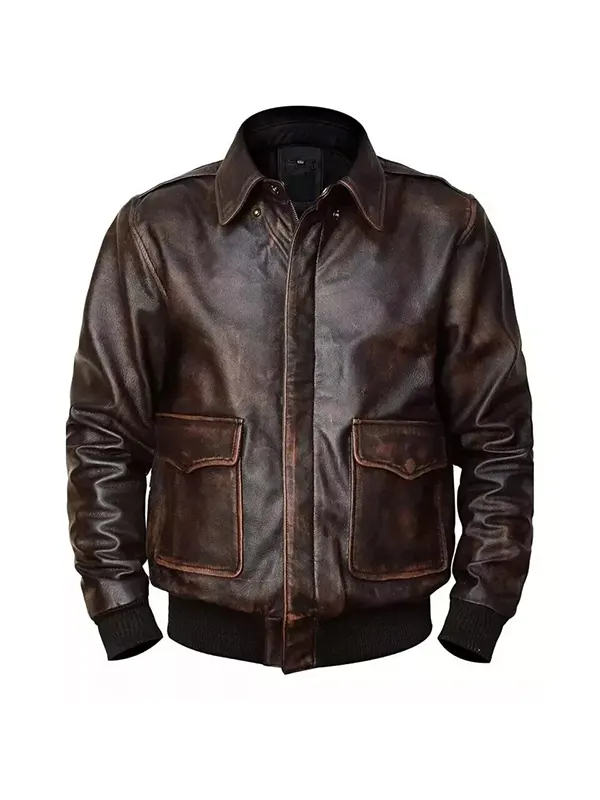 Air Force Brown Distressed Leather A2 Bomber Jacket