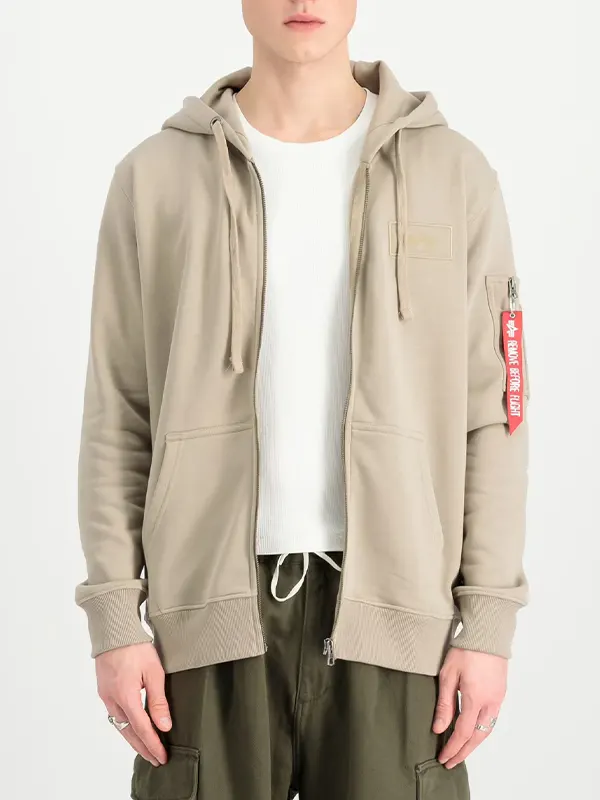 Alpha Industries Back Print Zip Hoodie Beige