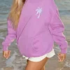 Everything Comes In Waves Pink Palm Puff Oversized Pullover Hoodie Pink