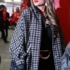 Taylor Swift Chiefs Texans Game Black and White Plaid Coat